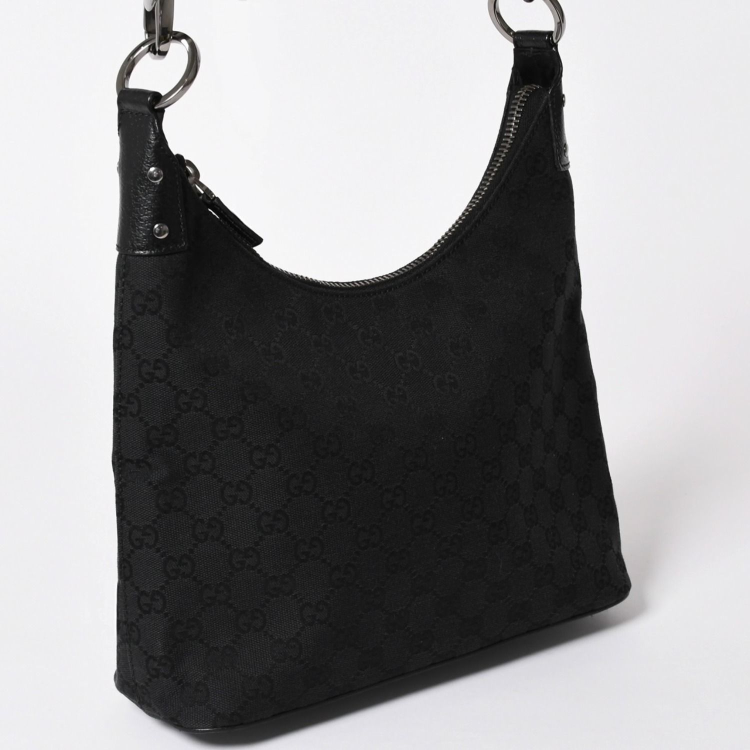 極美品 GUUCI グッチ ワンショルダーバッグ GGキャンバス レザー ブラック シルバー金具 115003 中古 4a003511