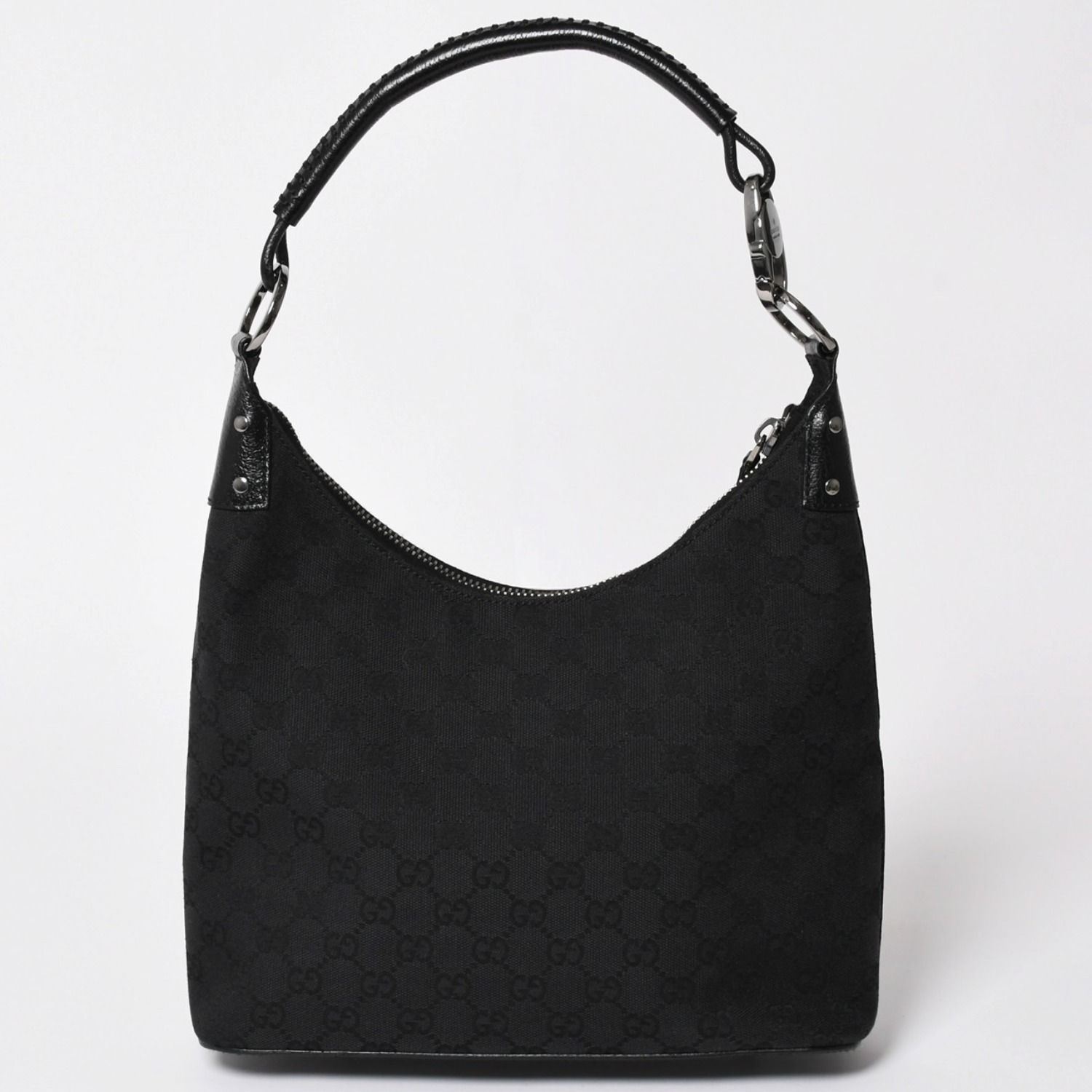 極美品 GUUCI グッチ ワンショルダーバッグ GGキャンバス レザー ブラック シルバー金具 115003 中古 4a003511