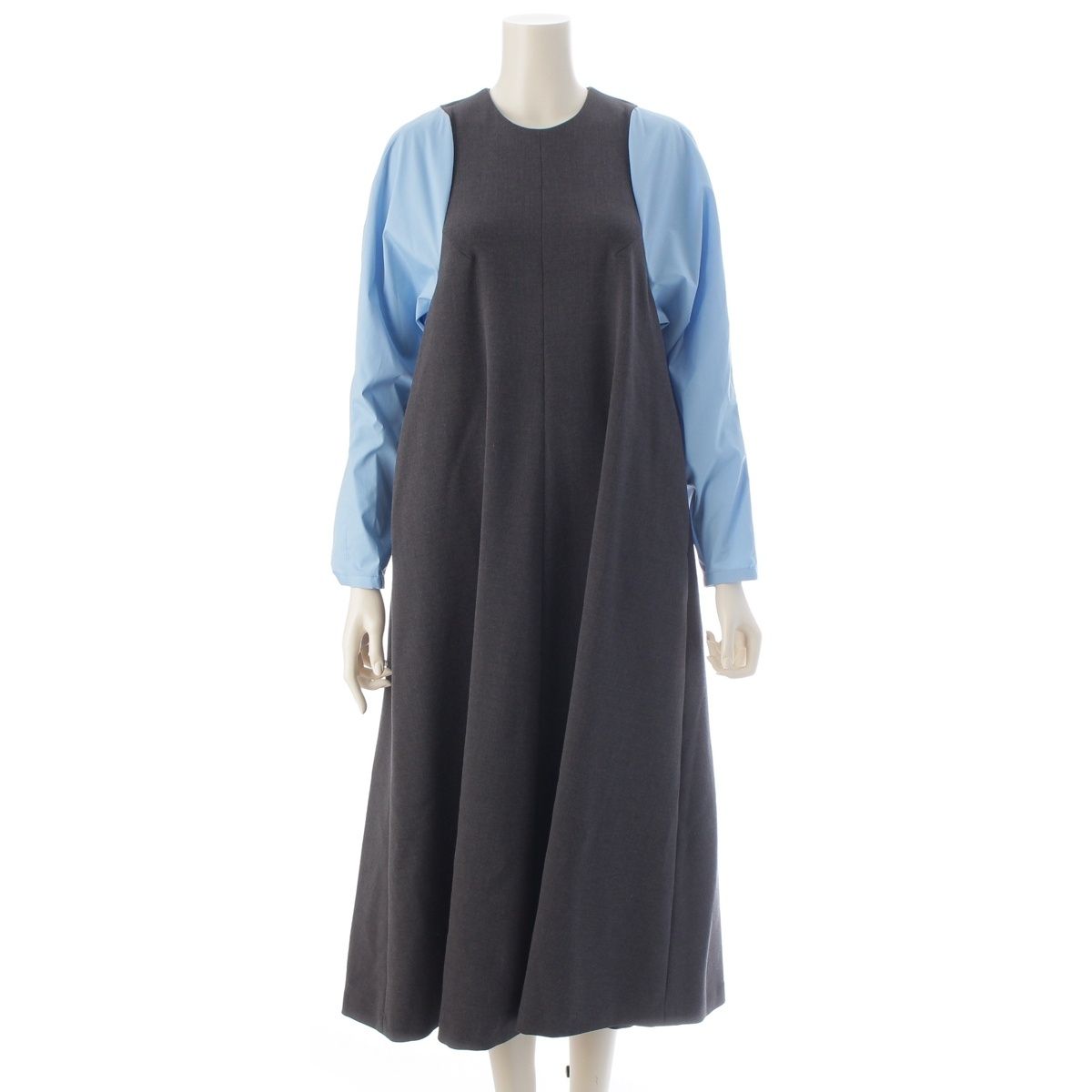 23AW タンクトップ レイヤード ロング ワンピース 長袖 グレー×ブルー 36【中古】
