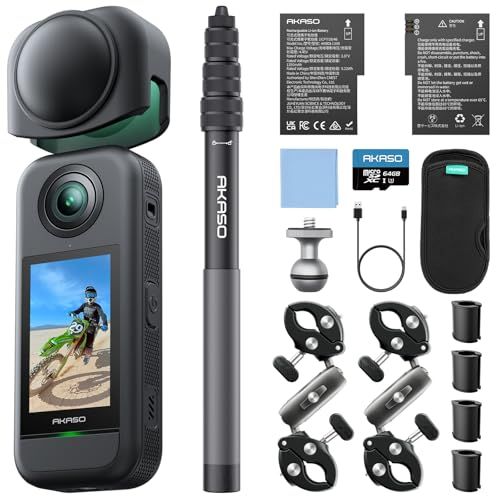 AKASO 360 オートバイキット 256GB SDカード付き 360度カメラ-アクションカメラ 5.7K360度動画 72MP360度写真 新型1/2インチ48MPセンサー 360度水平維持 360° スーパースムース 安定化機能 AI編集 見えない自kk