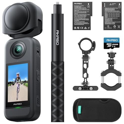 AKASO 360 自転車キット 256GB SDカード付き 360度カメラ-アクションカメラ 5.7K360度動画 72MP360度写真 新型1/2インチ48MPセンサー 360度水平維持 360° スーパースムース 安定化機能 AI編集 見えない自撮りkk