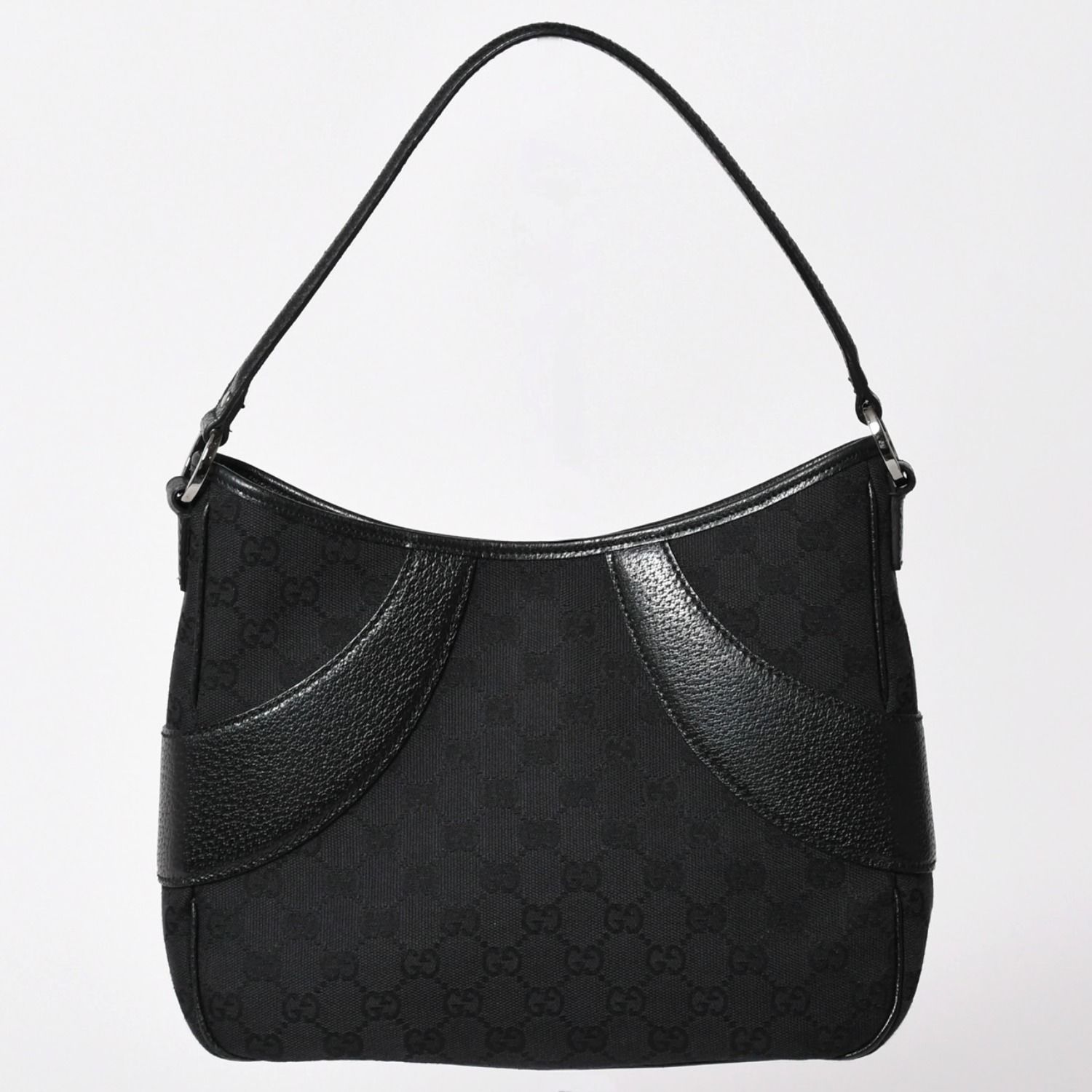 極美品 GUCCI グッチ GGキャンバス ショルダーバッグ ワンショルダーバッグ 肩掛け レザー ブラック 113012 中古 4a002014