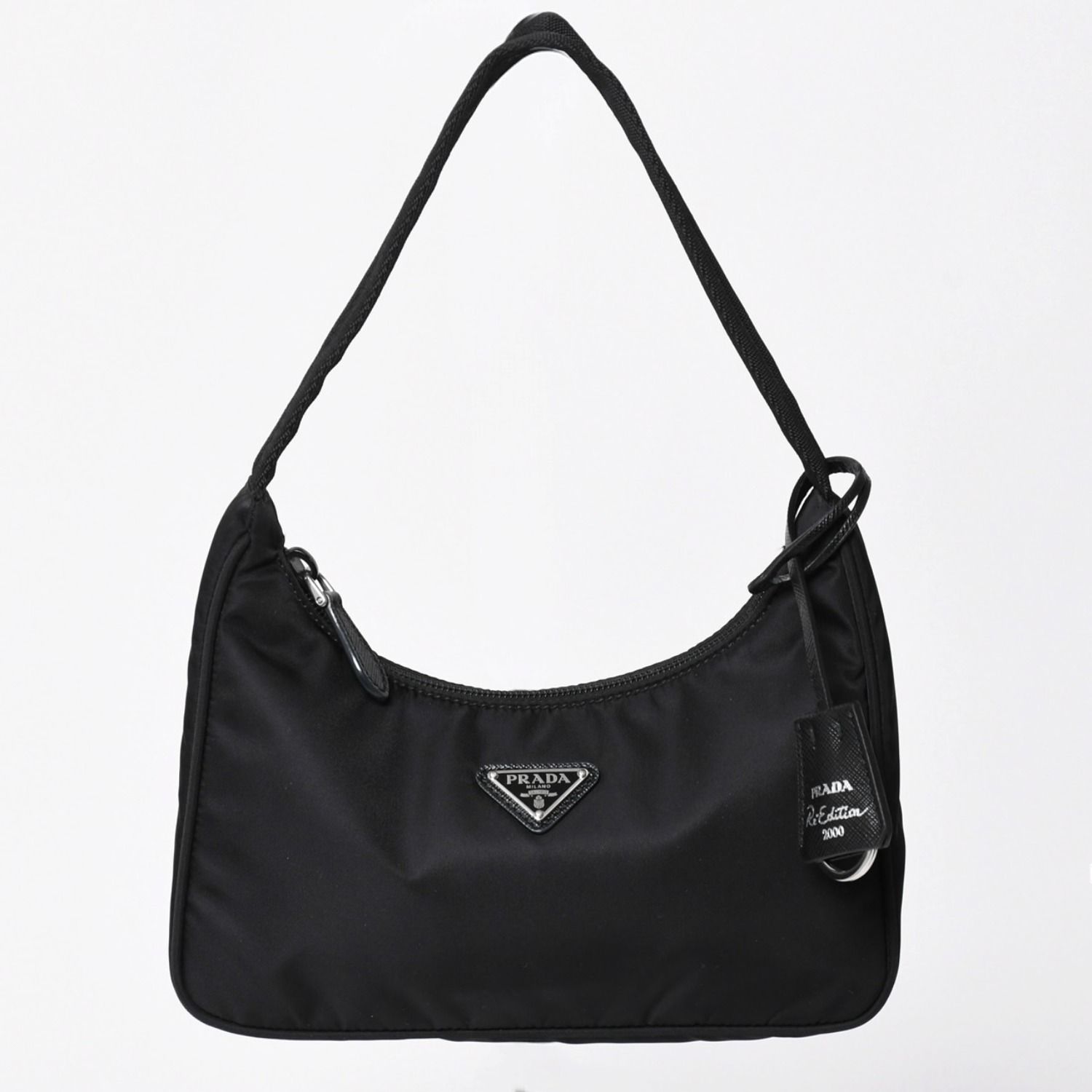 極美品 PRADA プラダ ホーボー ワンショルダーバッグ MV519 ナイロン ブラック トライアングルロゴ シルバー金具 中古 4a003553