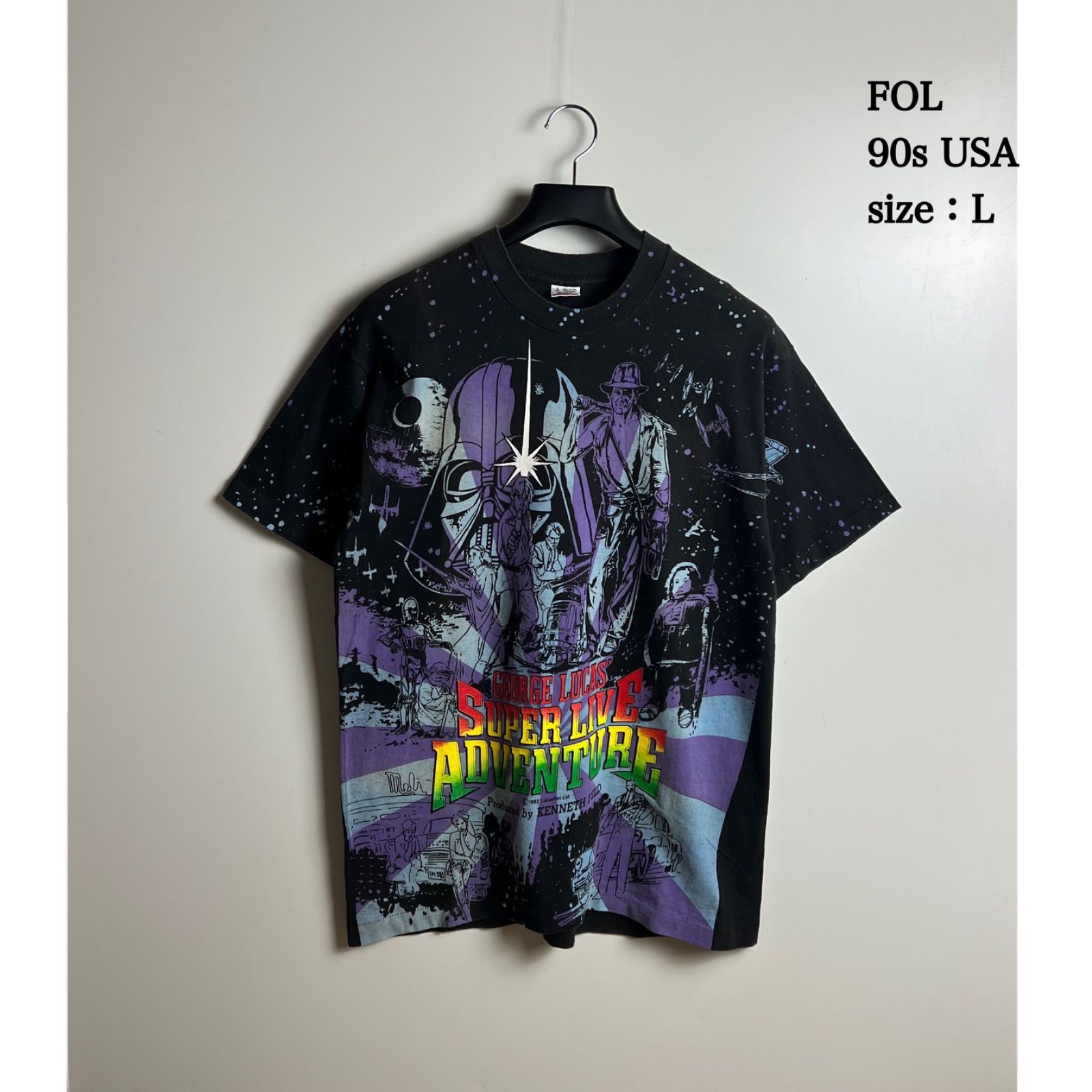 FOL 90s USA vintage 1992 George Lucas Super Live Adventure STAR WARS Tee L フルーツボディ ライブショー Tシャツ スターウォーズ ジョージルーカス ケネスフェルド レア