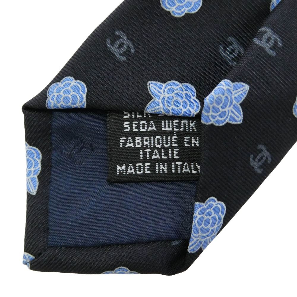 CHANEL シャネル ココマーク カメリア ネクタイ ブラック系 ブルー系