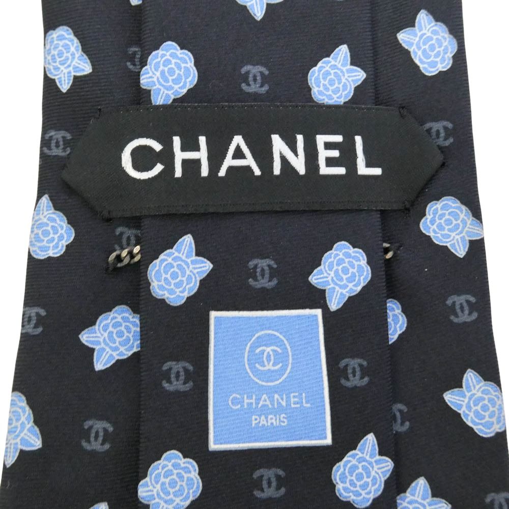 CHANEL シャネル ココマーク カメリア ネクタイ ブラック系 ブルー系