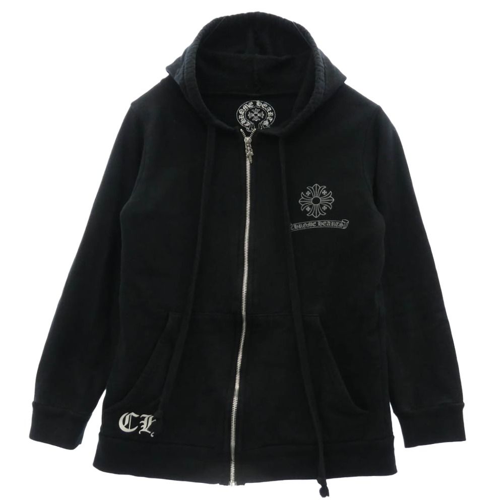 CHROME HEARTS クロムハーツ（原本無） CHプラススクロール バック フレームドクロス プリント ダガージップ スウエット パーカー フーディ ブラック系 M【中古】
