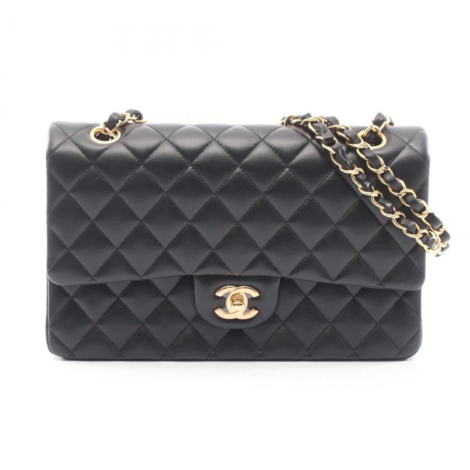 シャネル CHANEL ショルダーバッグ マトラッセ Wフラップ ブラック ラムスキン（羊革） マトラッセ ダブルフラップ チェーンショルダー レディース Used A