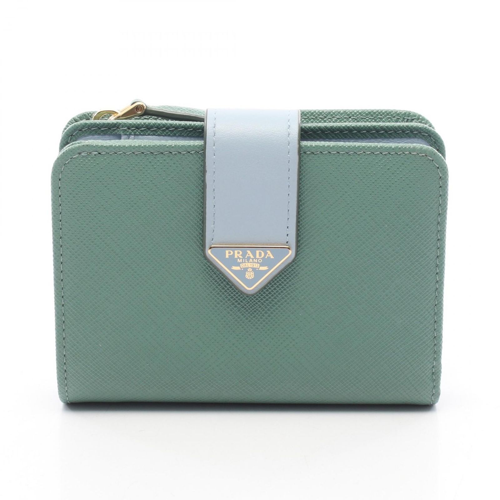 プラダ PRADA 二つ折り財布 SAFFIANO TAB グリーン/ライトブルー サフィアーノレザー 二つ折り財布 レディース Used B