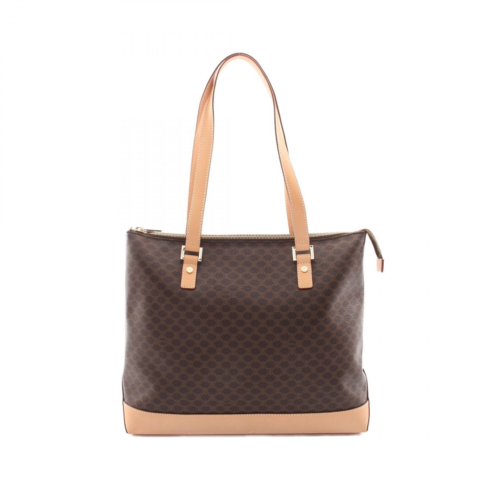 セリーヌ CELINE トートバッグ マカダム ダークブラウン/ナチュラル PVCコーティングキャンバス レザー マカダム ショルダートート レディース Used A