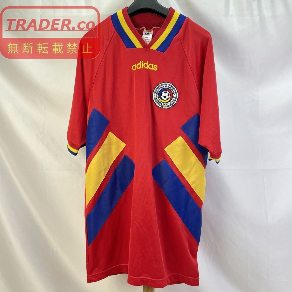 01w-6904 アディダス adidas  1994～1995年 サッカー ルーマニア代表 レプリカユニフォーム  ゲームシャツ 背番号無し レッド  メンズ  トップス  ポリエステル  【中古品】Minor damages/stains