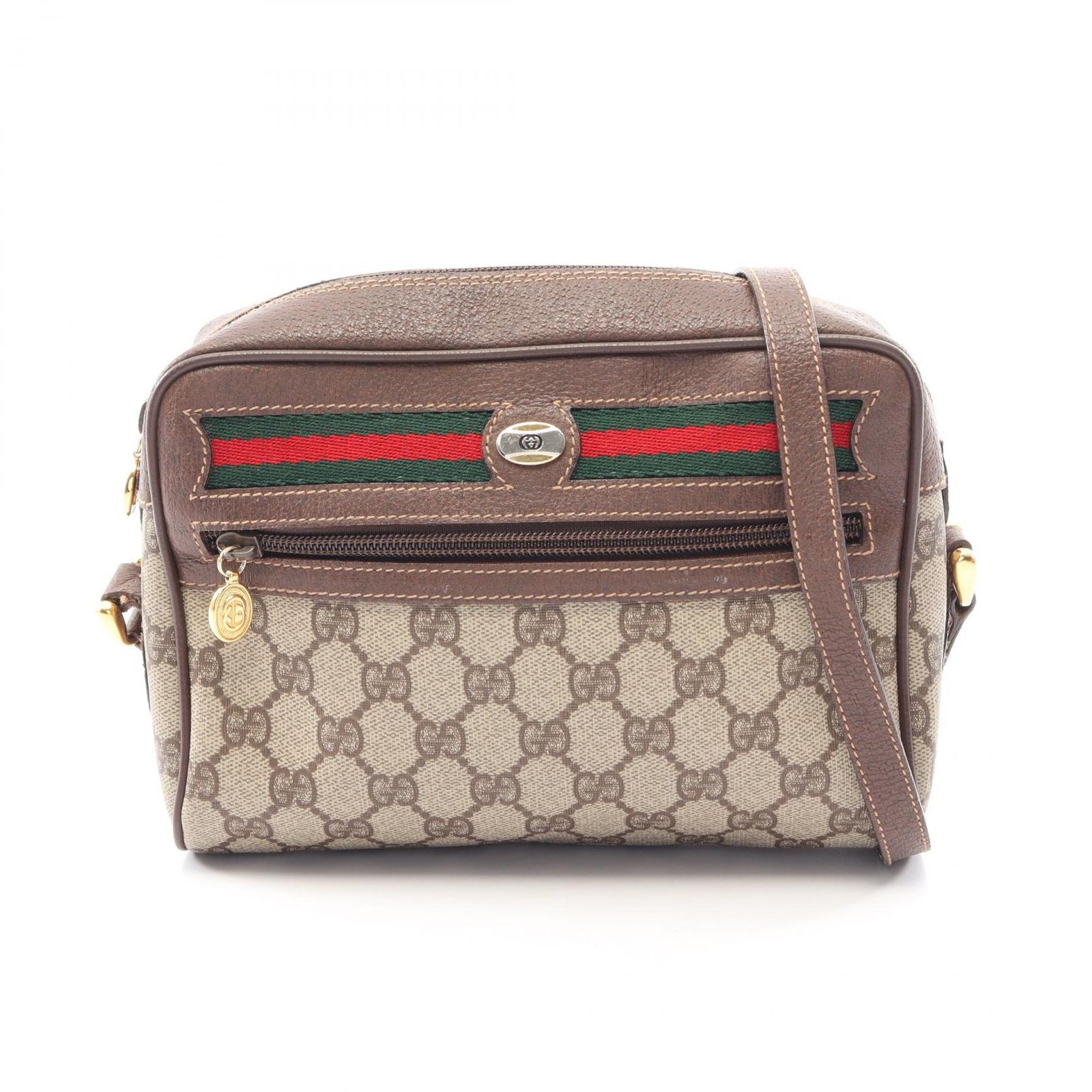 グッチ GUCCI ショルダーバッグ オールドグッチ GGプラス 001 115 6655 グレ-/ダークブラウン PVCコーティングキャンバス レザー GGスプリーム シェリーライン ショルダー