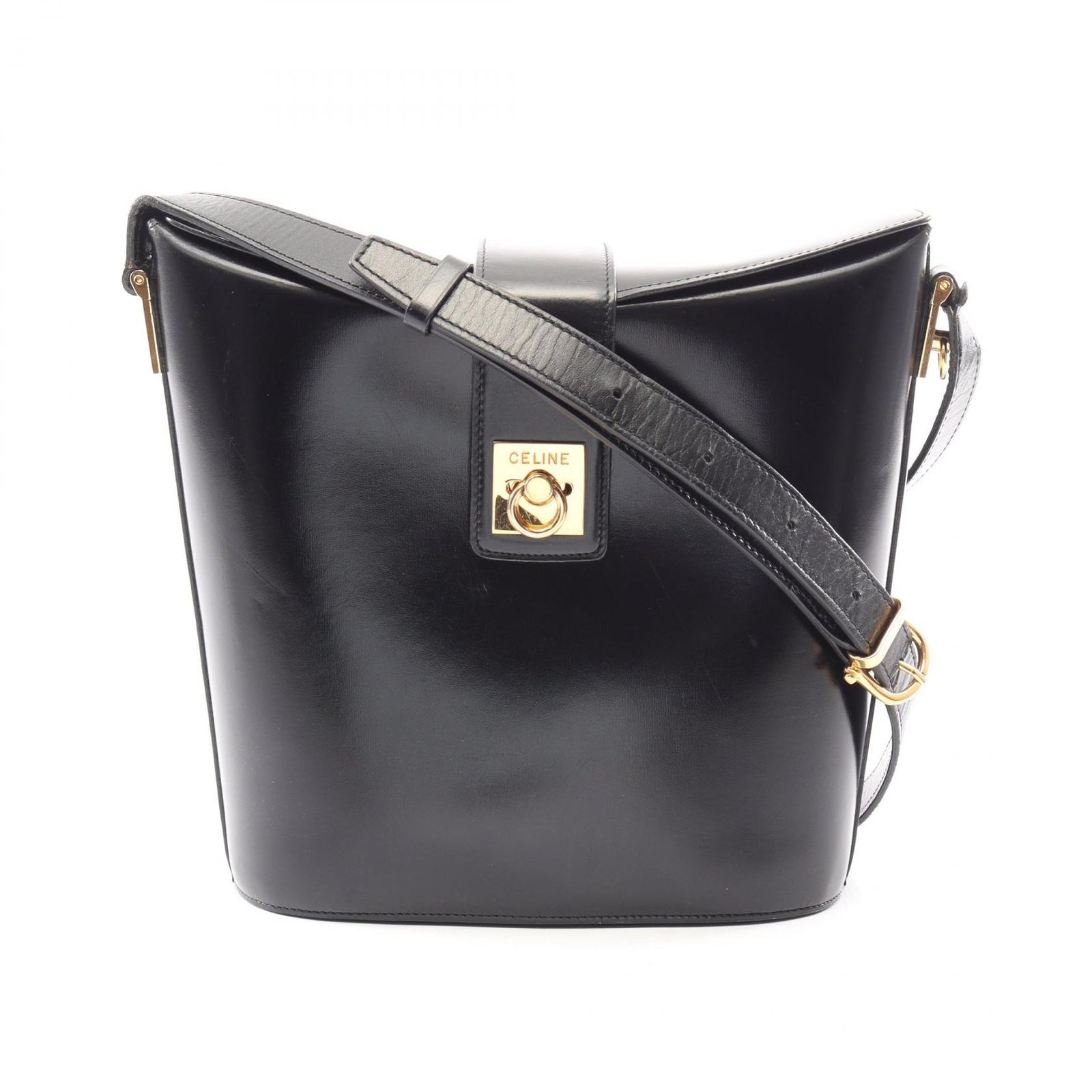 セリーヌ CELINE ショルダーバッグ ブラック レザー ガンチーニ ショルダー レディース Used B