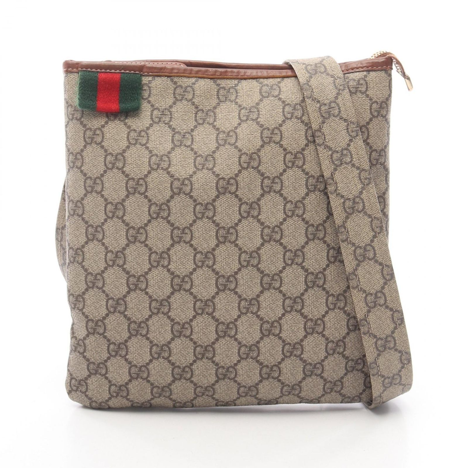 グッチ GUCCI ショルダーバッグ GGスプリーム シェリーライン 246413 ベージュ PVCコーティングキャンバス レザー GGスプリーム ショルダーバッグ レディース Used B