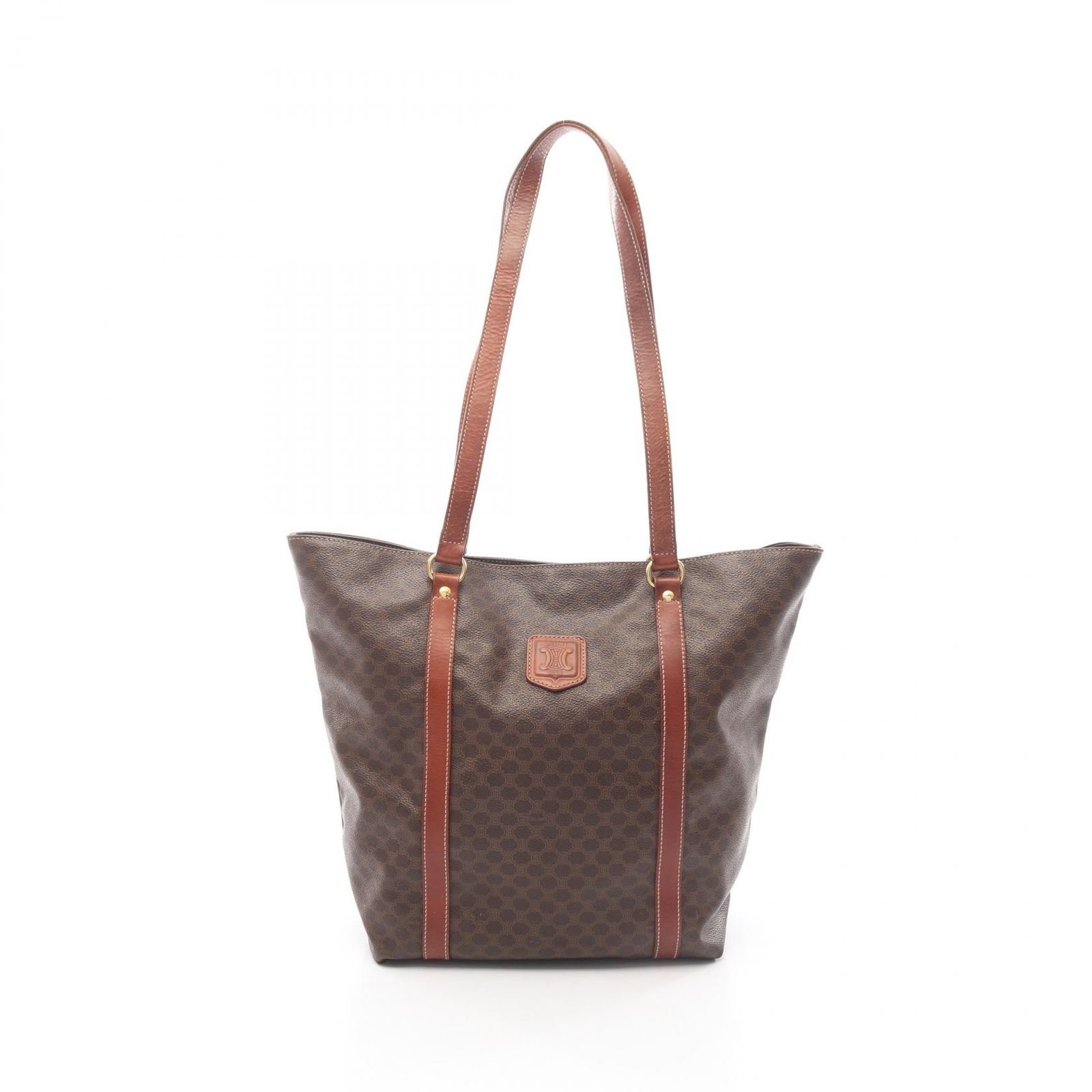 セリーヌ CELINE トートバッグ マカダム ダークブラウン PVCコーティングキャンバス レザー マカダム トートバッグ レディース Used B