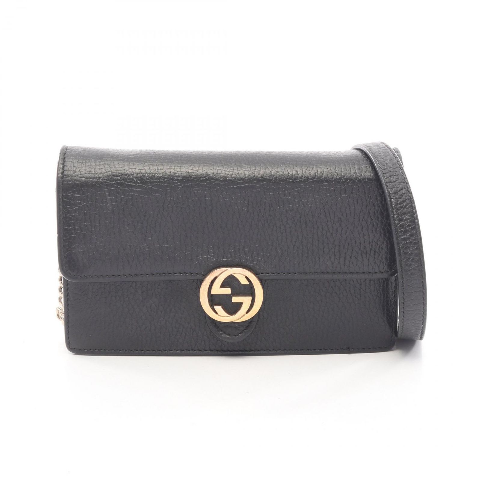 グッチ GUCCI ショルダーバッグ インターロッキングG 510314 ブラック レザー インターロッキングG チェーンショルダー レディース Used A