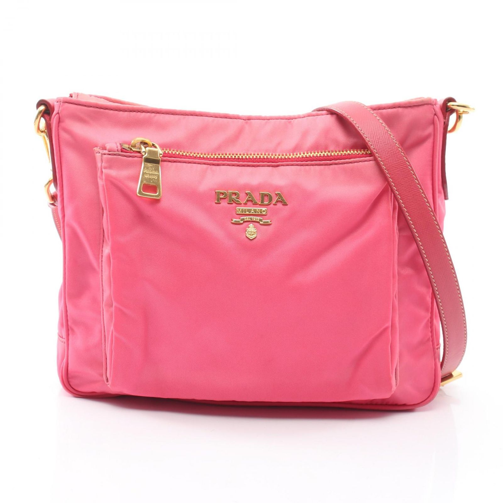プラダ PRADA ショルダーバッグ ピンク ナイロン サフィアーノレザー ショルダーバッグ レディース Used B