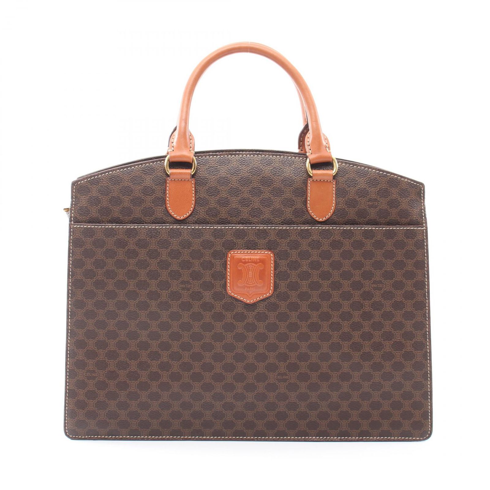 セリーヌ CELINE ハンドバッグ マカダム ダークブラウン PVCコーティングキャンバス マカダム ハンドバッグ レディース Used B