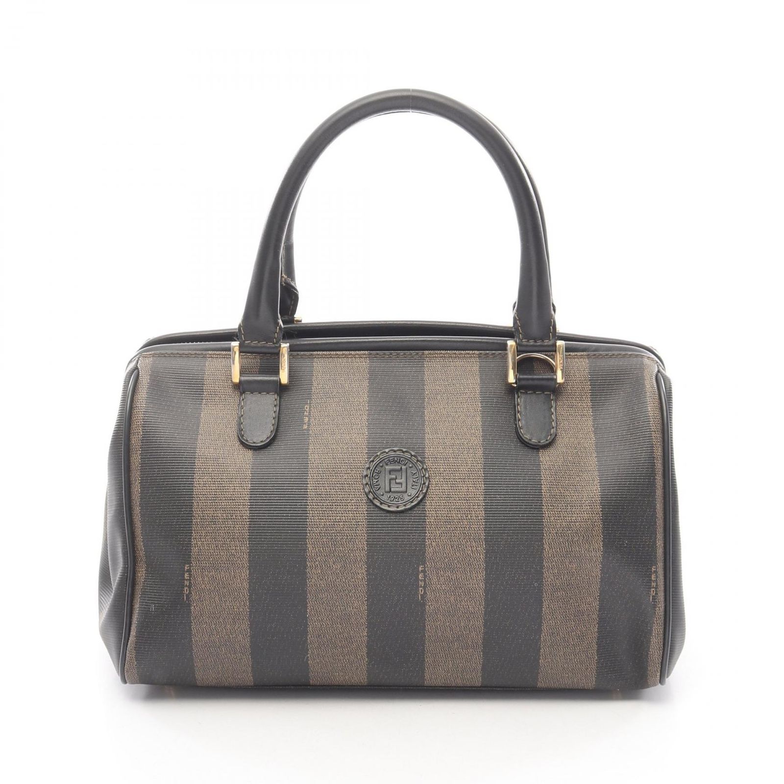 フェンディ FENDI トートバッグ ペカン ブラウン/ブラック PVCコーティングキャンバス レザー ペカン ミニボストン レディース Used B