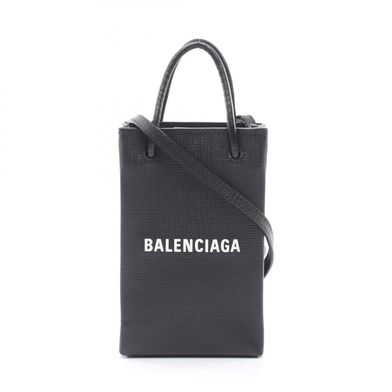 バレンシアガ BALENCIAGA トートバッグ フォンホルダー ミニ 2WAY 528655 ブラック レザー ショッピング フォンホルダー レディース Used B