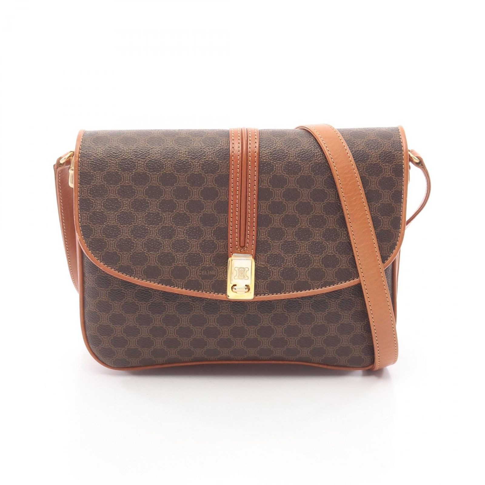 セリーヌ CELINE ショルダーバッグ マカダム ブラウン PVCコーティングキャンバス レザー マカダム ショルダーバッグ レディース Used A