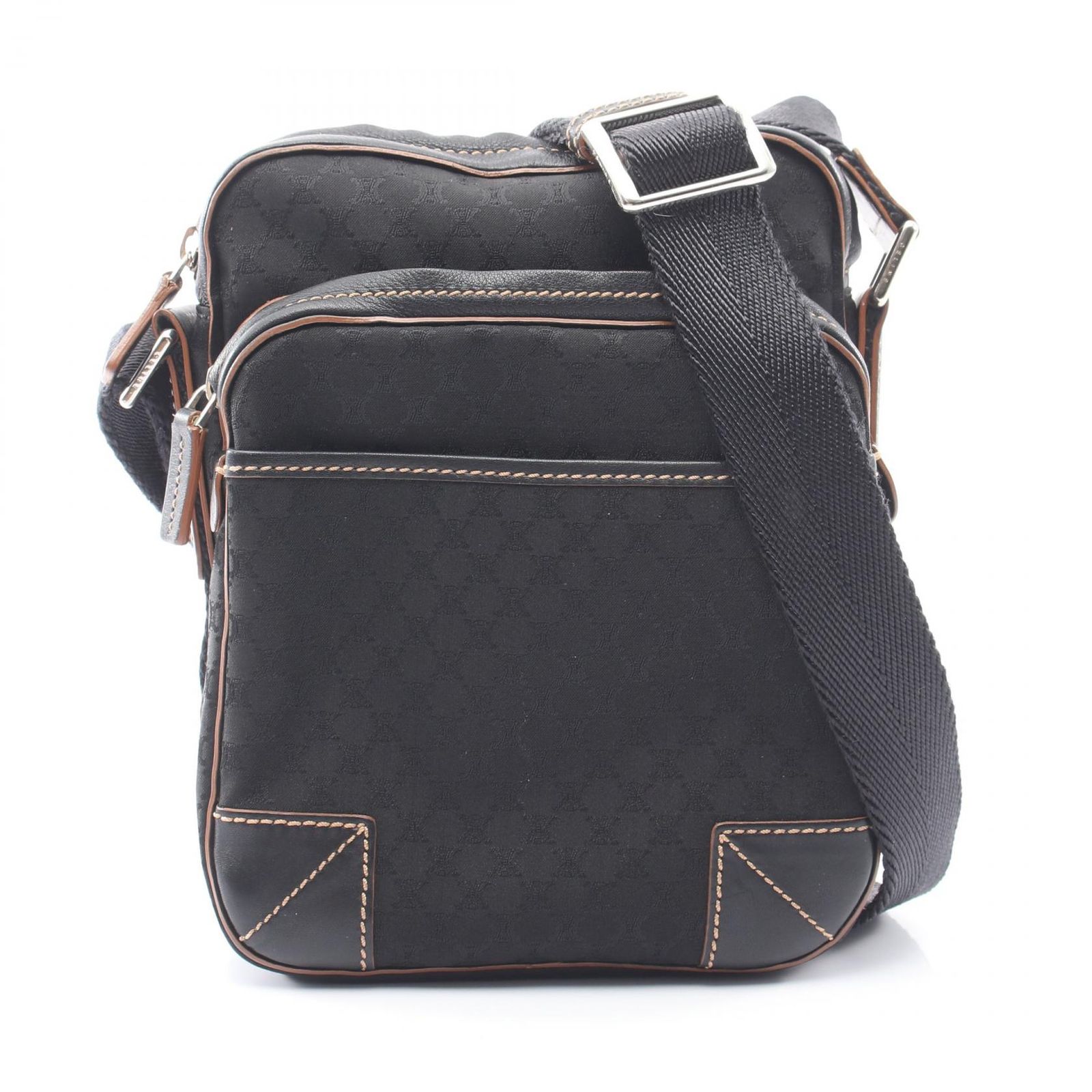 セリーヌ CELINE ショルダーバッグ マカダム ブラック キャンバス レザー マカダム ショルダーバッグ レディース Used B
