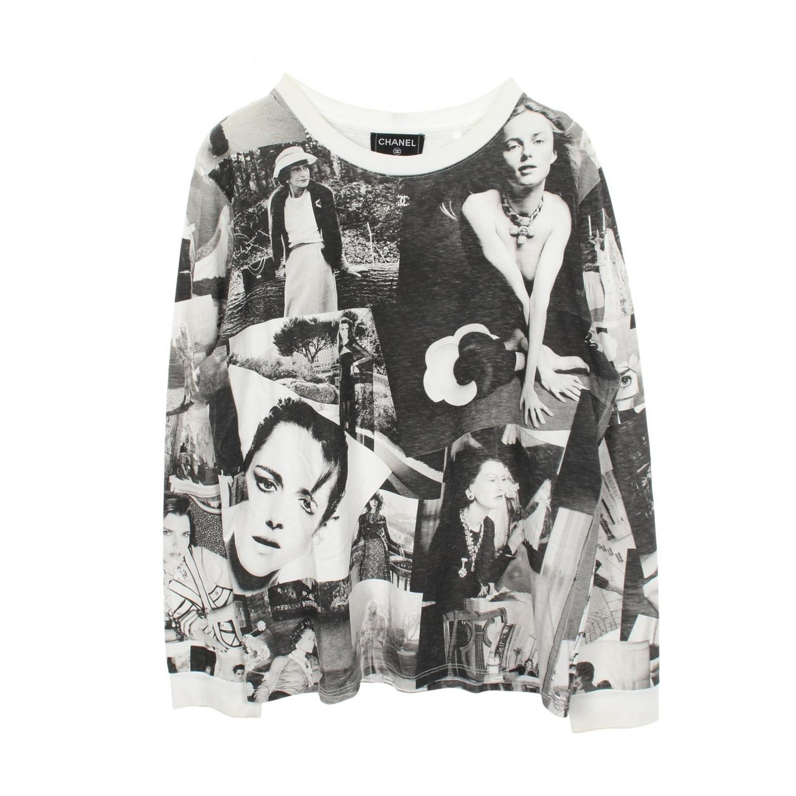 シャネル CHANEL 長袖Tシャツ ココマーク 総柄 クルーネック P74802K10742 コットン Tシャツ レディース Used B
