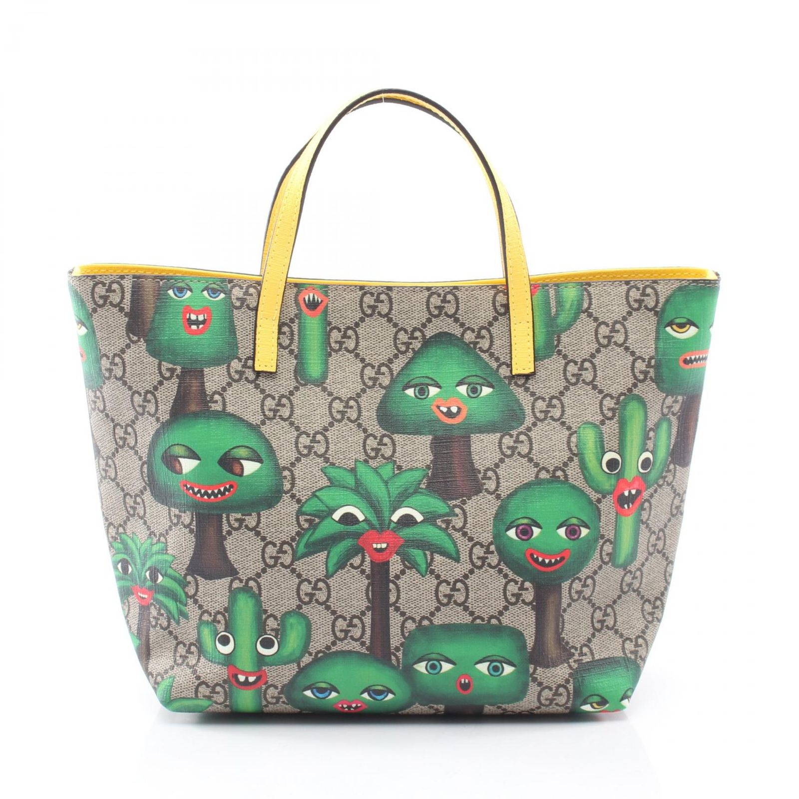 グッチ GUCCI トートバッグ チルドレンズ GGスプリーム スマイリングプラント キッズ 410812 ベージュ/グリーン/イエロー PVCコーティングキャンバス レザー チルドレンズ スマイリングプラント トートバッグ