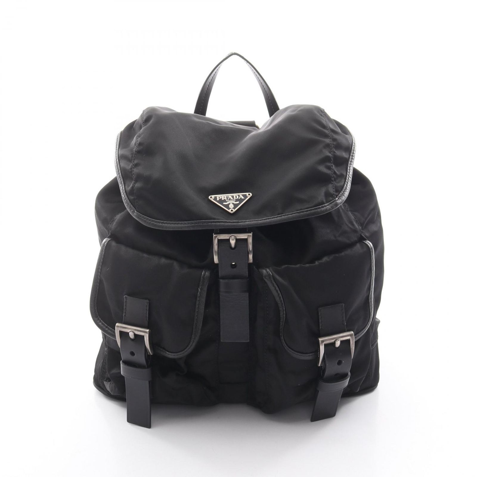 プラダ PRADA リュックサック バックパック トライアングルロゴ ブラック ナイロン トライアングルロゴ バックパック レディース Used B