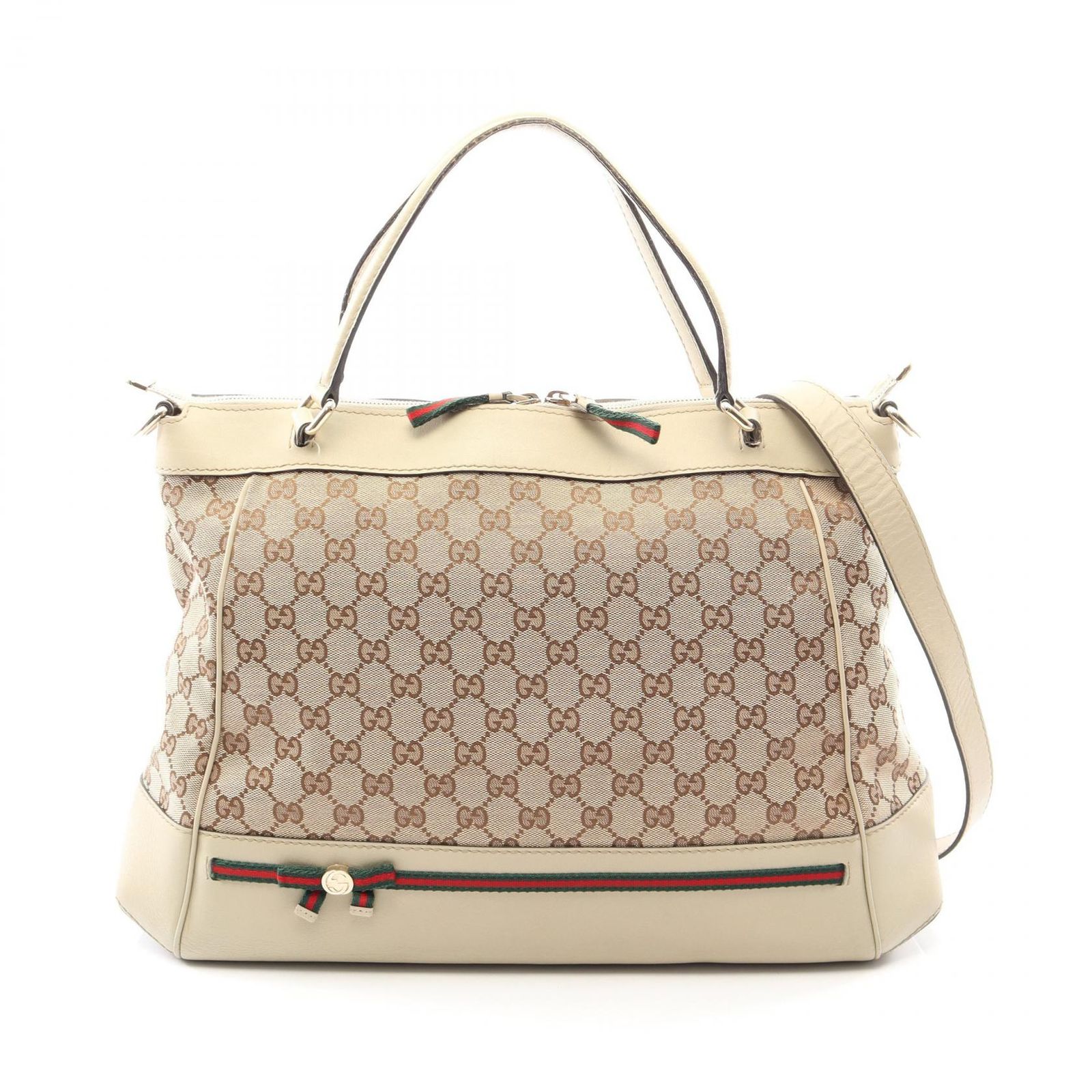 グッチ GUCCI トートバッグ メイフェア シェリーライン GGキャンバス 2WAY 257349 ベージュ/ブラウン/アイボリー キャンバス レザー メイフェア シェリーライン 2wayショルダー