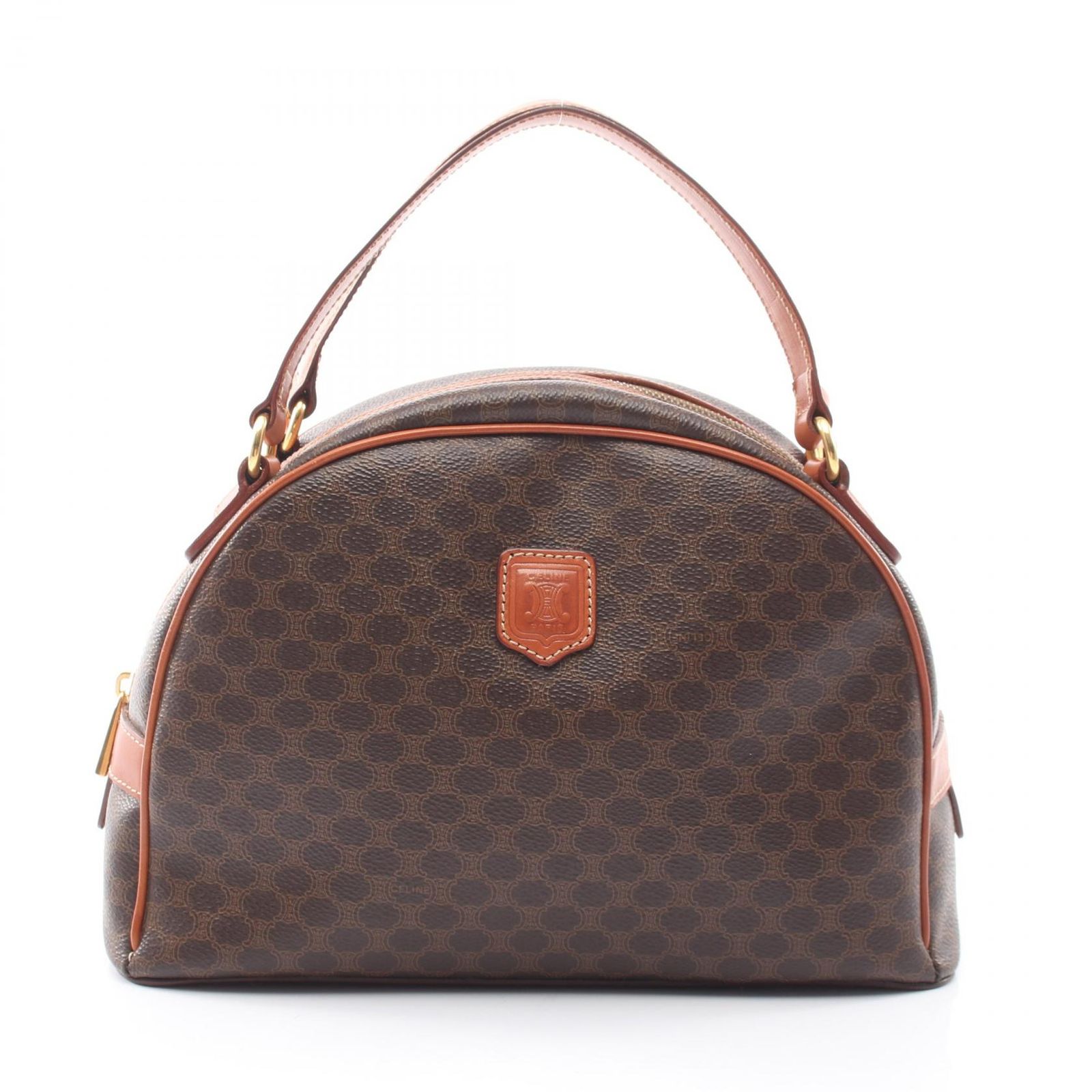 セリーヌ CELINE ハンドバッグ マカダム ダークブラウン PVCコーティングキャンバス レザー マカダム ハンドバッグ レディース Used B