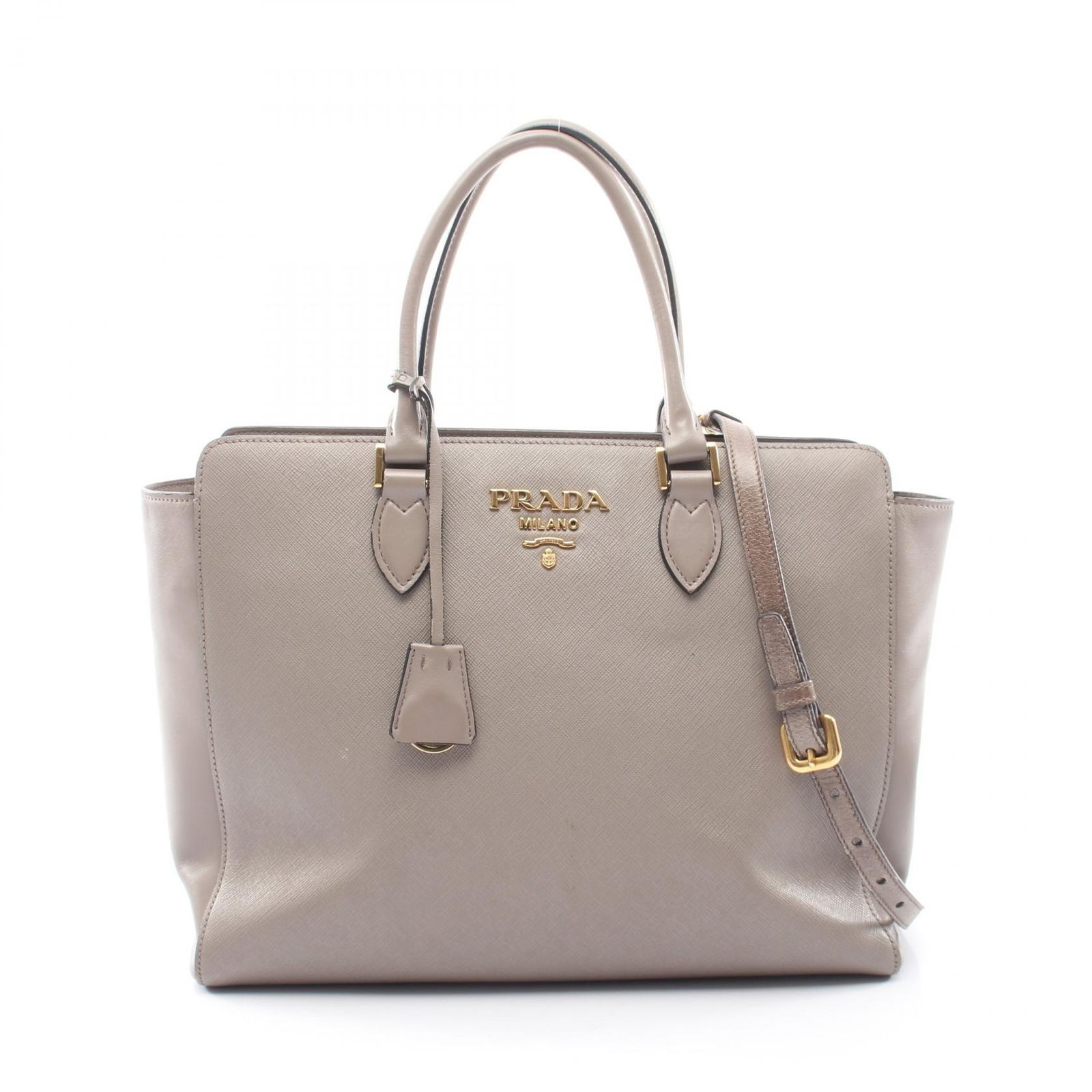 プラダ PRADA ハンドバッグ 2WAY グレージュ サフィアーノレザー レザー 2wayショルダー レディース Used B