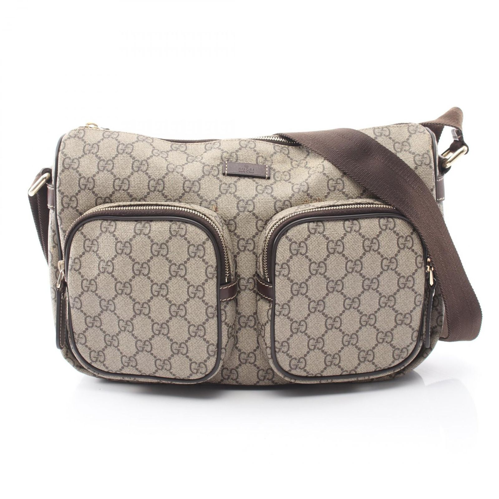 グッチ GUCCI ショルダーバッグ GGスプリーム 246881 ベージュ/ダークブラウン PVCコーティングキャンバス レザー GGスプリーム ショルダー メンズ Used B