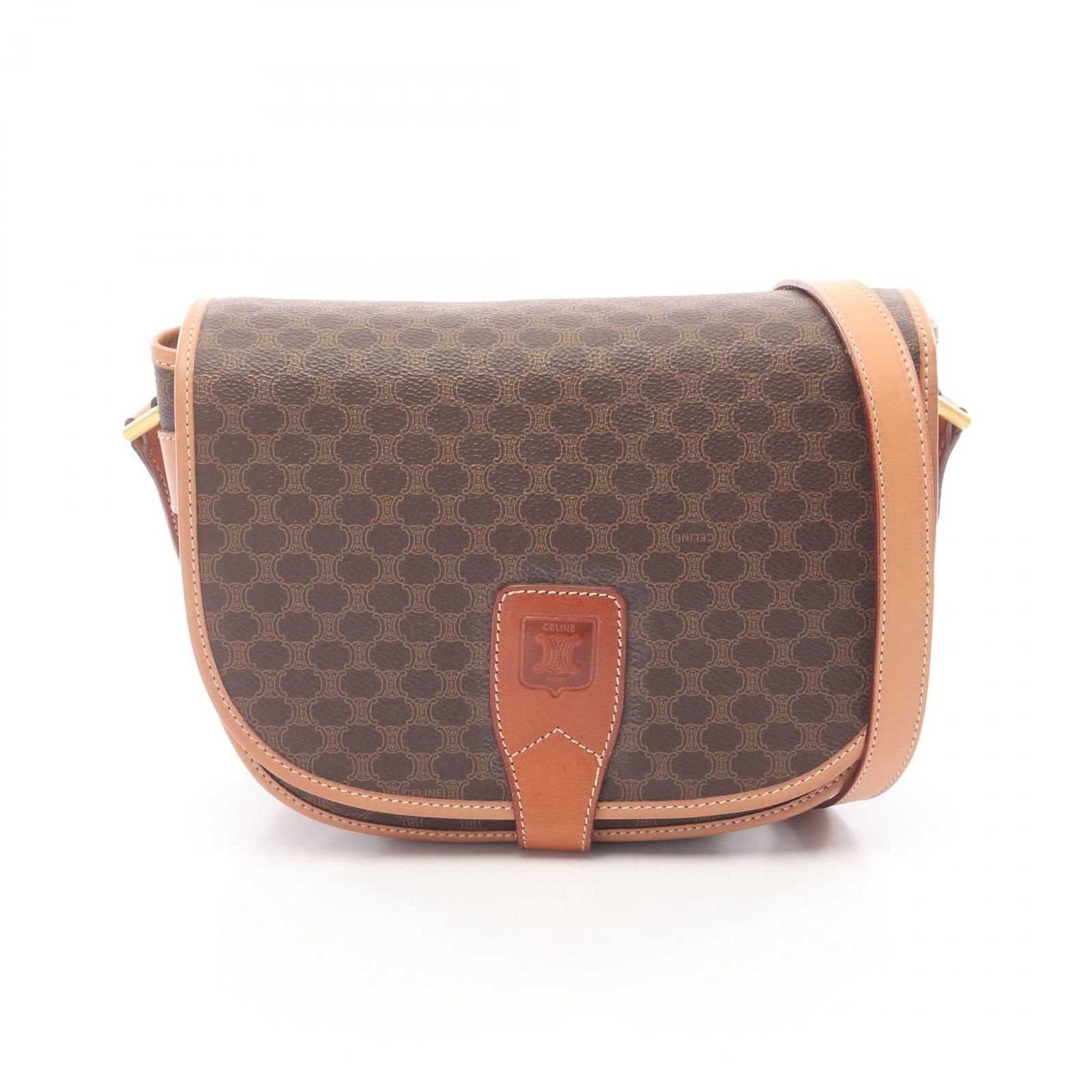 セリーヌ CELINE ショルダーバッグ マカダム ブラウン PVCコーティングキャンバス レザー マカダム ショルダーバッグ レディース Used B