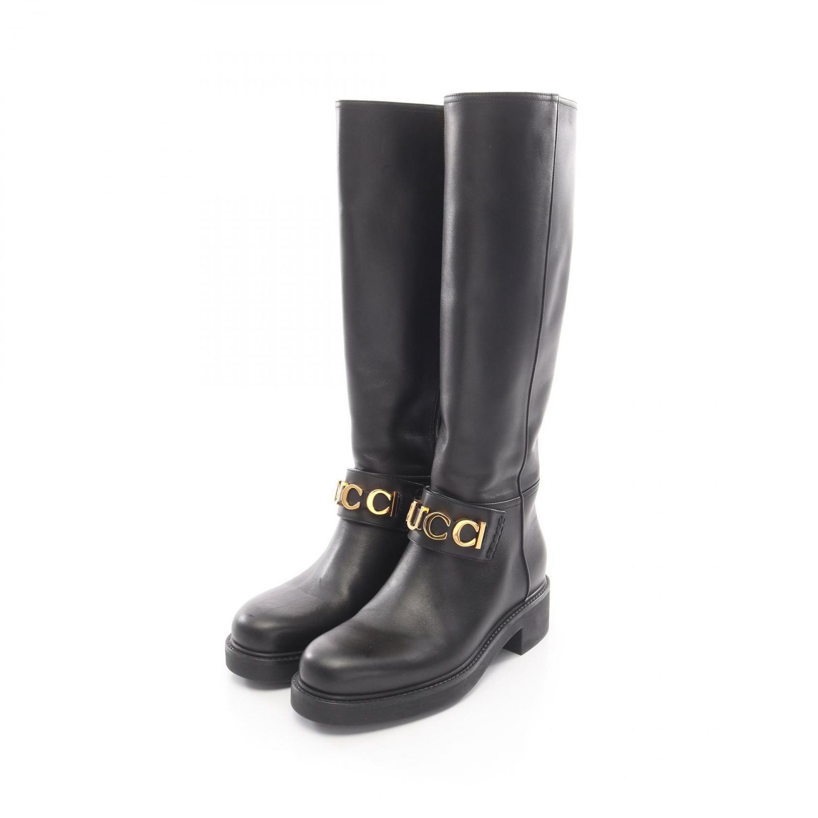 グッチ GUCCI ブーツ ロゴ ロング 752517 レザー ロングブーツ レディース Used A