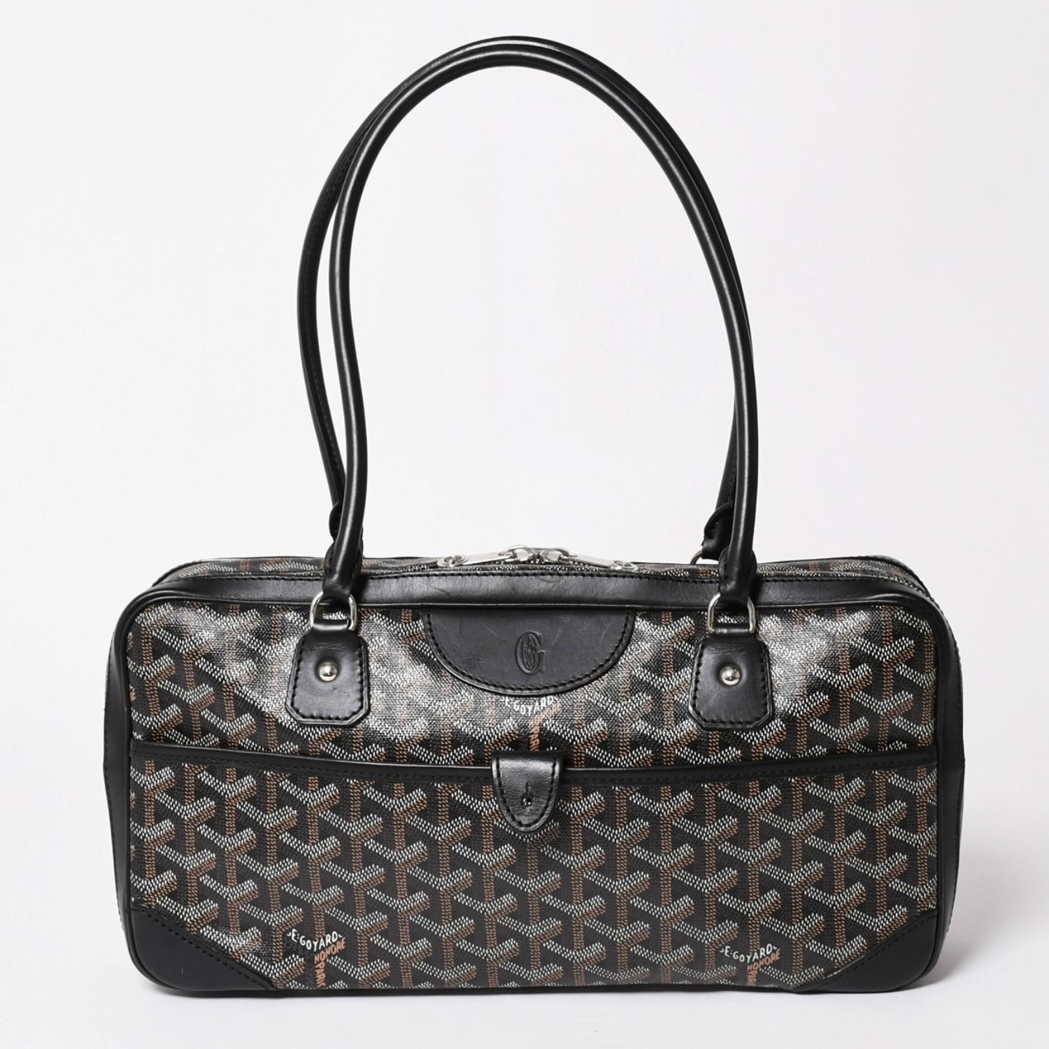 極美品 GOYARD ゴヤール サンマルタン 新型 ハンドバッグ ショルダーバッグ PVC レザー ブラック シルバー金具 中古 4a003680