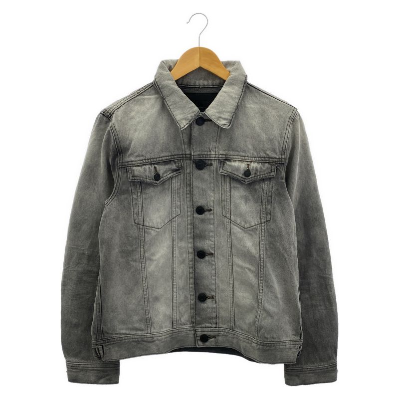 【中古】TMT 12oz SOFT BLACK DENIM TRUCKER JACKET サイズL グレー ティーエムティー[91]