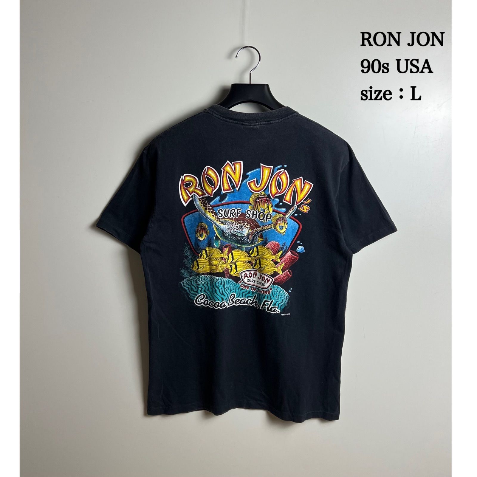 90s   Jeans TシャツUSA製 フェード RON JON 90s USA surf vintage BLK fade Tee L ロンジョン アメリカ製
