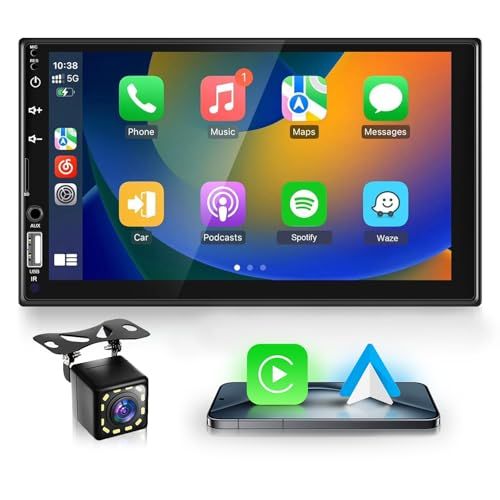 カーオーディオ2 Din カーステレオ CarPlay＆Android Auto、Hodozzy チカーステレオBluetooth 7インHDタッチスクリーンカーラジオダブルDINカーオーディオレシーバー、、バックアップカメラ、ミラーリンク、 f04079bf