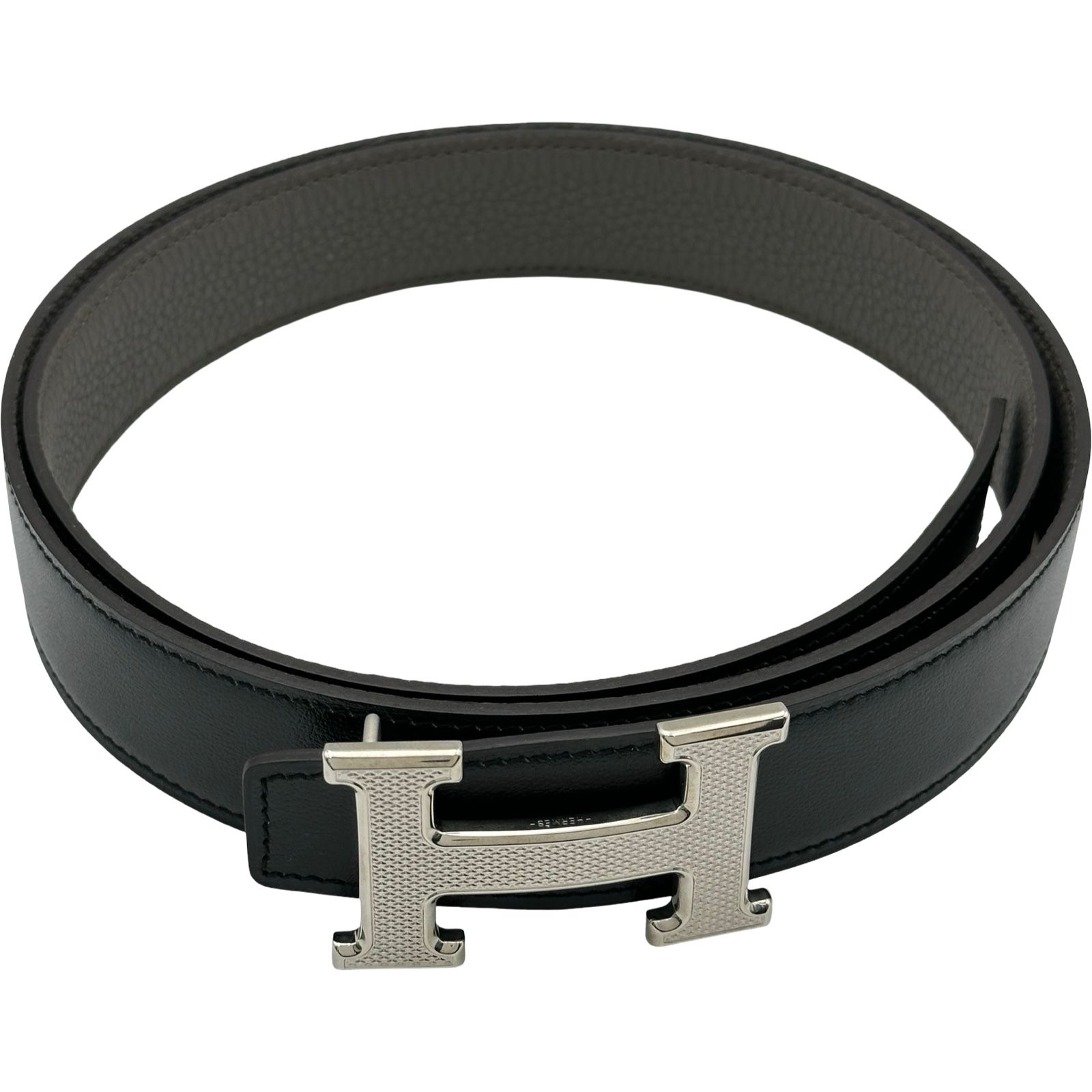 エルメス HERMES Hベルト W刻印 エタン/ブラック シルバー金具 トゴ/ボックスカーフ レディース ベルト