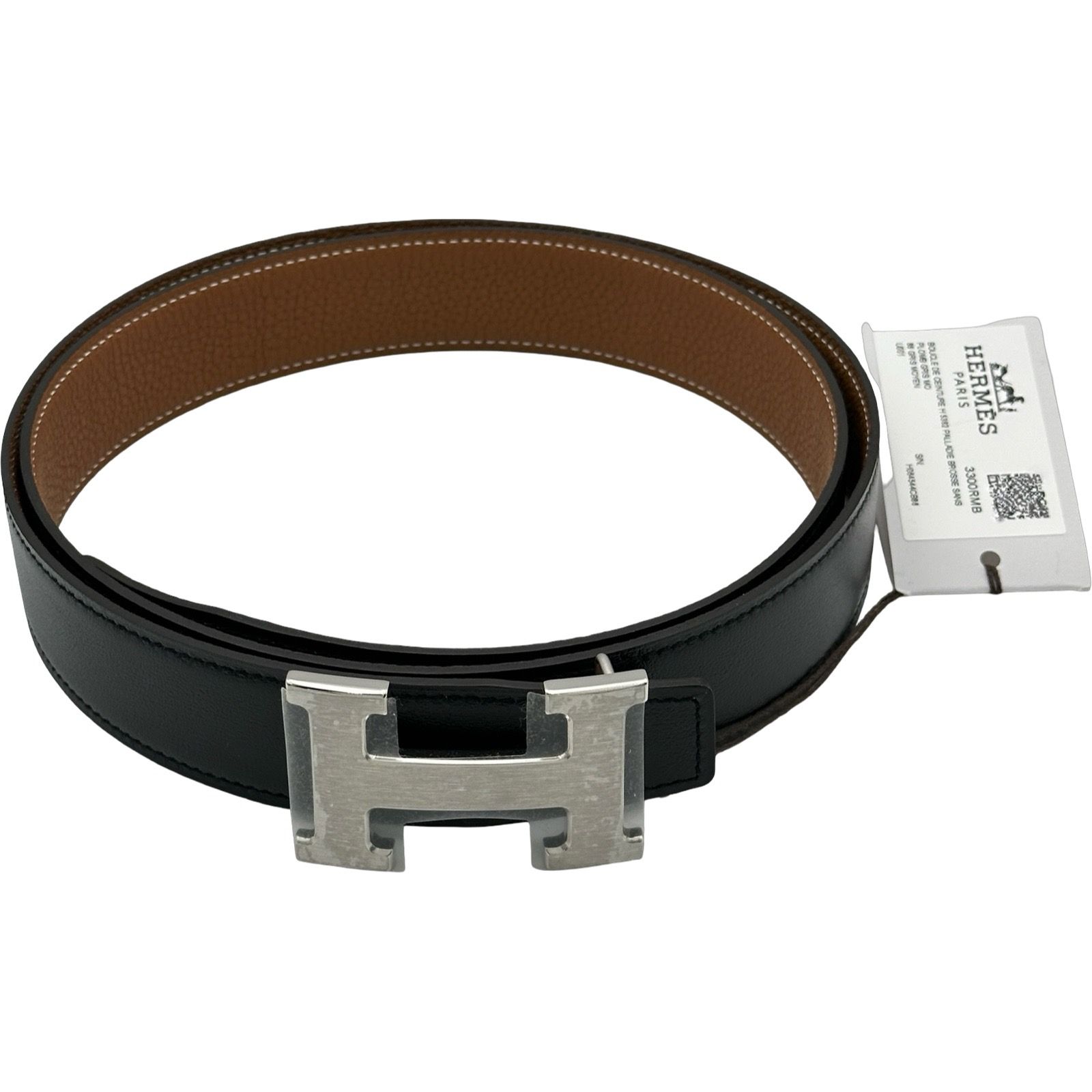 エルメス HERMES Hベルト K刻印 ブラック/ゴールド シルバー金具 ボックスカーフ レディース ベルト