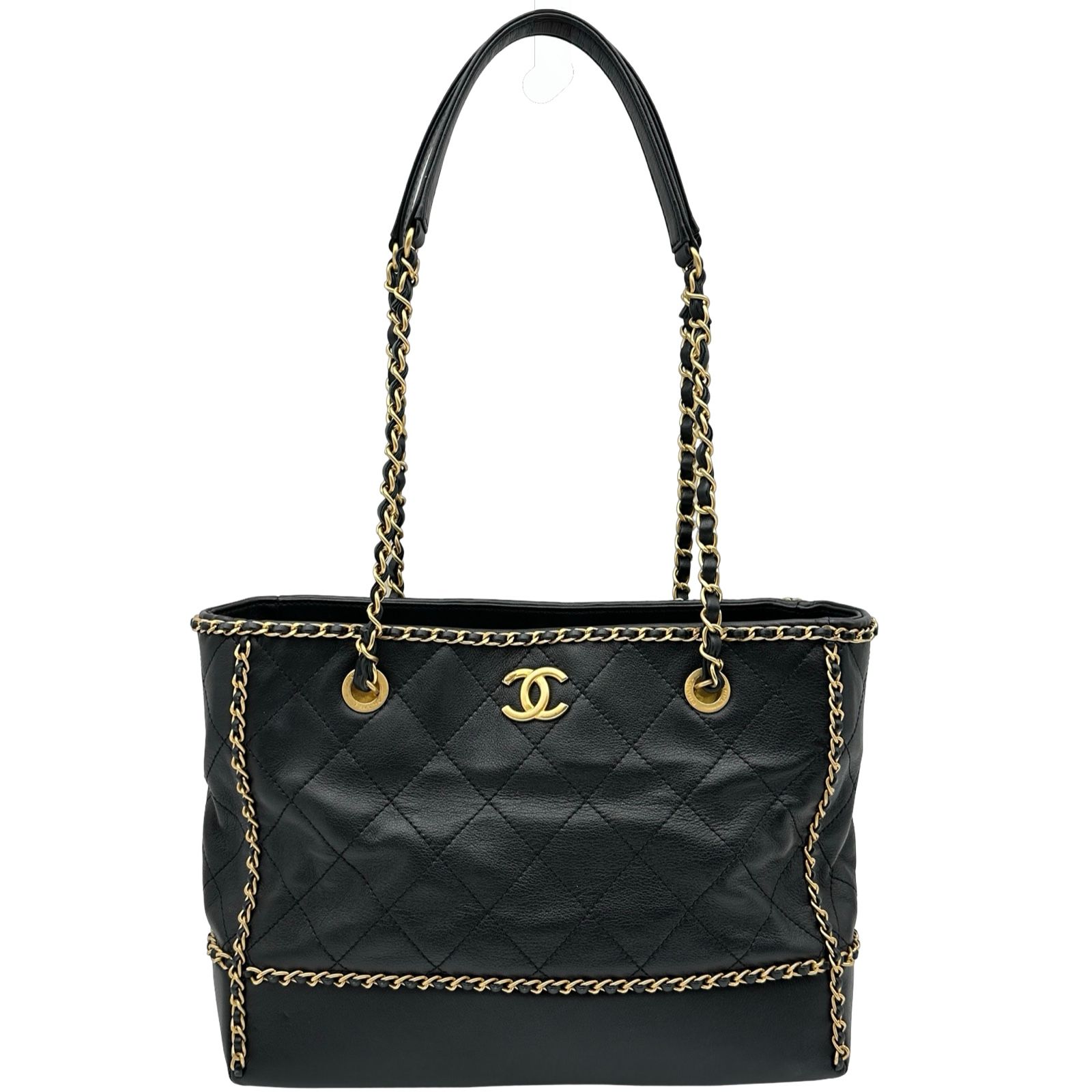 シャネル CHANEL ココマークチェーンラウンドトート AS2739 ブラック ゴールド金具 カーフ レディース トートバッグ