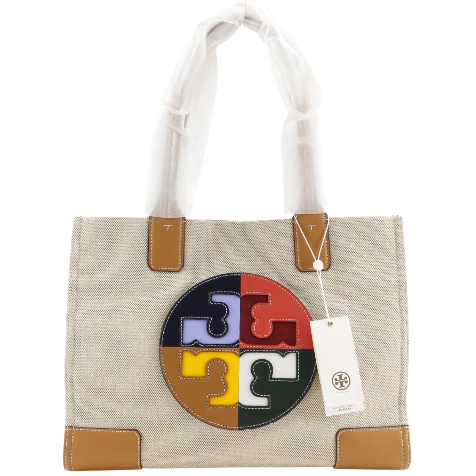 【Tory Burch】トリーバーチ エラ カラーブロック ロゴトート キャンバス×レザー ベージュ レディース トートバッグ