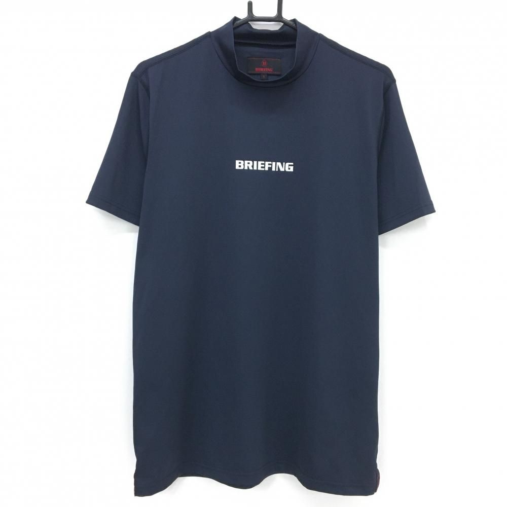 新品未使用 BRIEFING GOLF半袖ハイネックシャツ紺Mサイズ 超美品】ブリーフィング 半袖ハイネックシャツ ネイビー×白 フロント