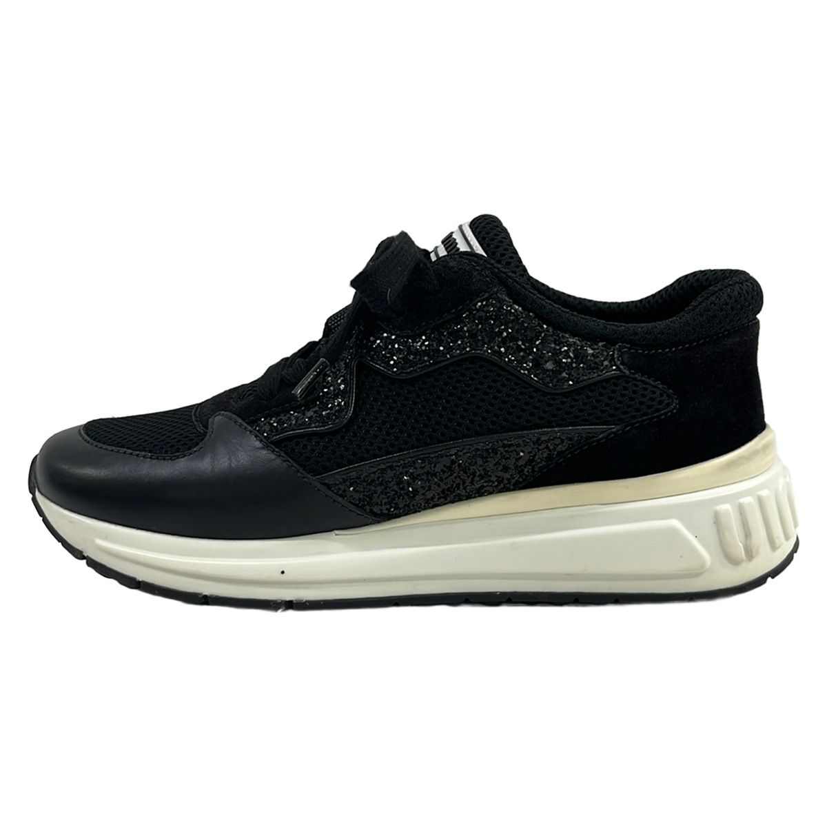 miumiu(ミュウミュウ) スニーカー 37.5 レディース - 黒 メッシュ/インソール取外し可 レザー