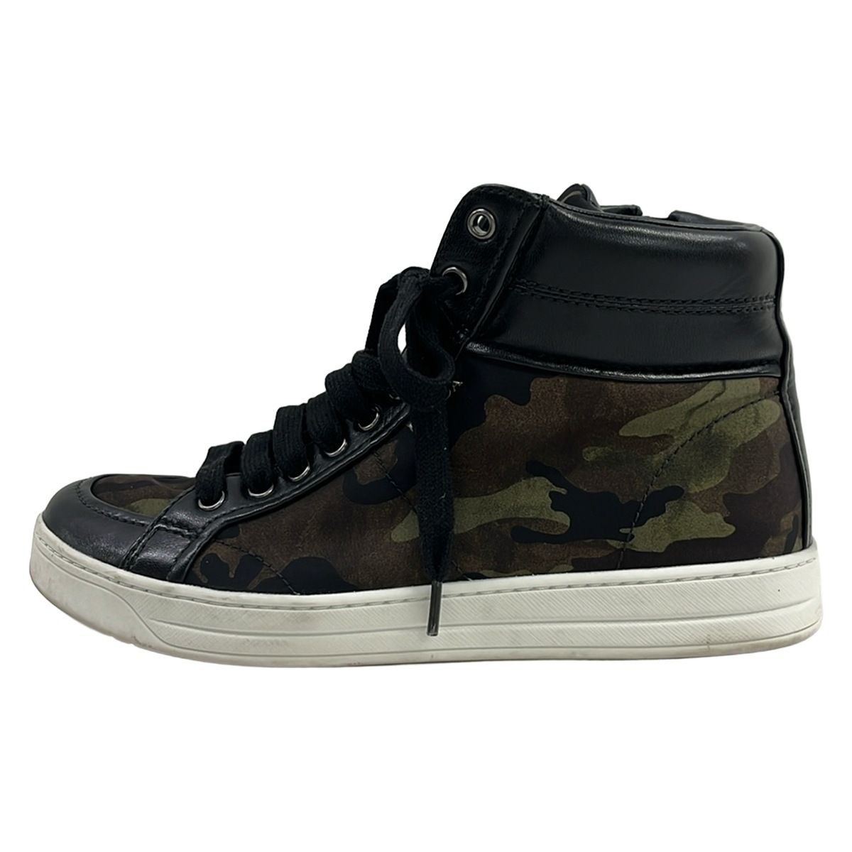 PRADA SPORT(プラダスポーツ) スニーカー 38.5 レディース - ダークブラウン×黒×カーキ 迷彩柄/ハイカット レザー