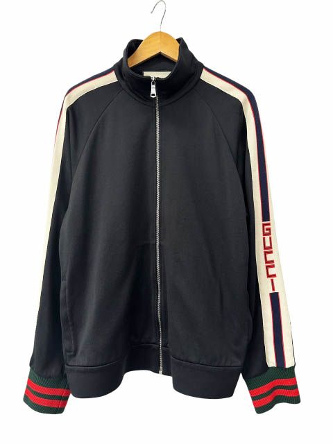 グッチ GUCCI 17AW ロゴ ライン テクニカル ジャージー トラック ジャケット 474634 X5T39 M 黒ブラック ブランド古着ベクトル 中古☆AA★260609
