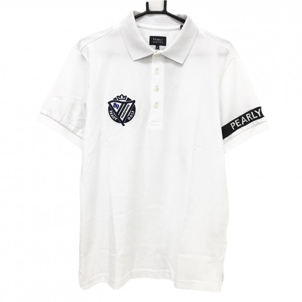 【新品】パーリーゲイツ 半袖ポロシャツ 白×ネイビー 胸ロゴワッペン メンズ 6(XL) ゴルフウェア PEARLY GATES