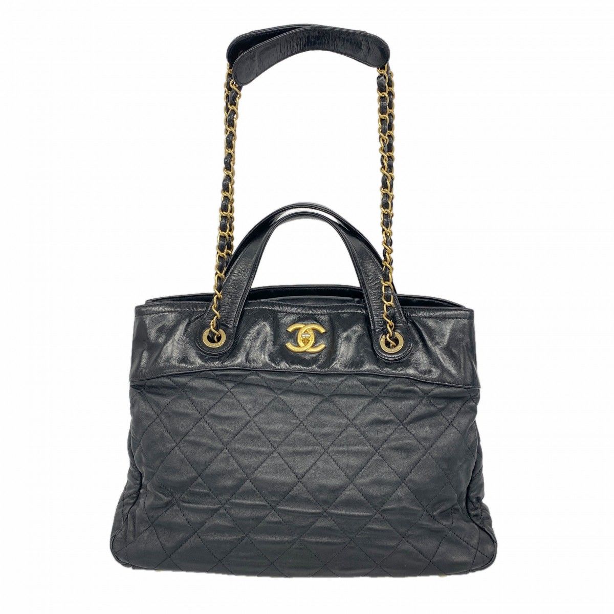 【6fa1261-k】シャネル ハンドバッグ マトラッセ インザミックス レザー ブラック ゴールド金具 2wayバッグ【中古】レディース
