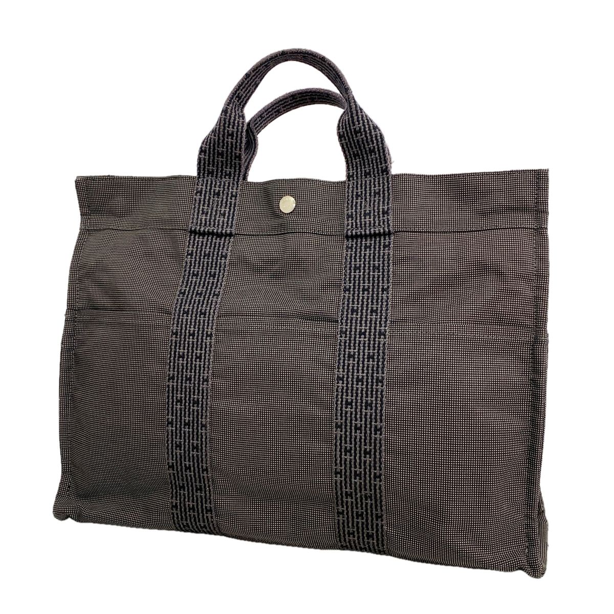 【6fa1321】エルメス トートバッグ エールラインMM キャンバス グレー シルバー金具【中古】レディース
